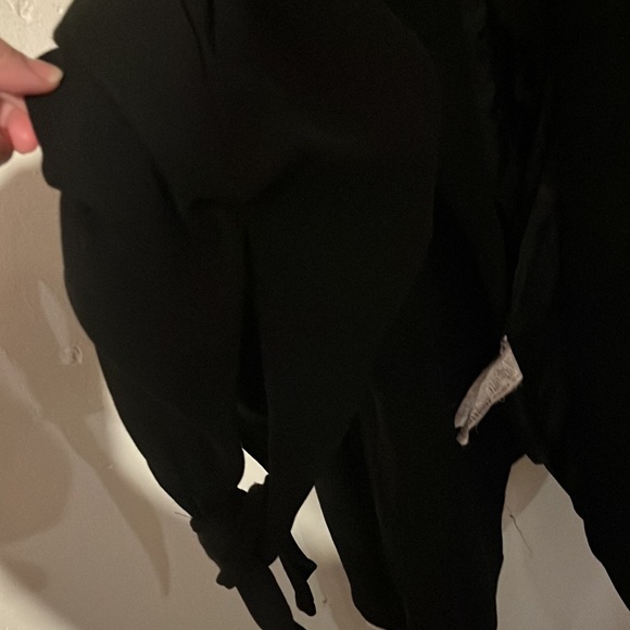 Zara Tied Bow Sleeve Puff Shoulder Black Belted Frock Coat Black M - Picture 16 of 16